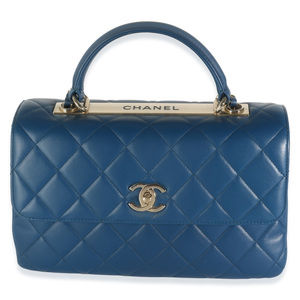 Chanel Navy Quilted Lambskin Medium Trendy Top Handle Bag